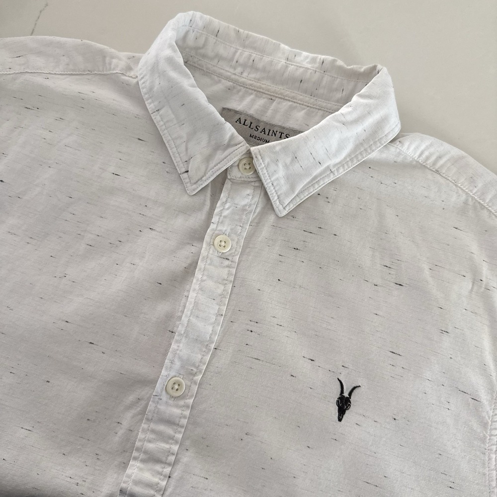 All Saints Short Sleeve Button Up Shirt White Men's Size Medium Cotton